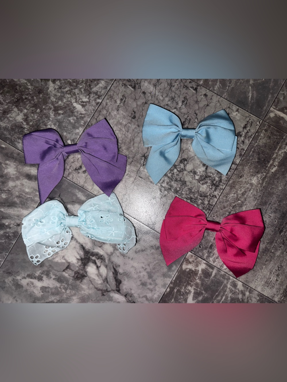 Janie and Jack Girls Hair Bow Lot of 4 Purple Blue Pink Eyelet